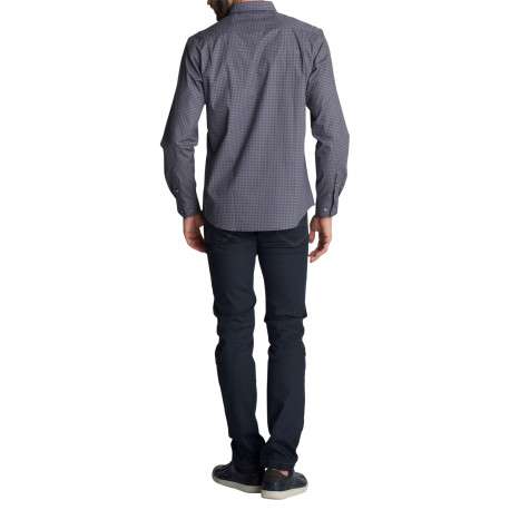 Chemise en coton bleu marine ornée de micro-motifs à coupe droite - Image 2