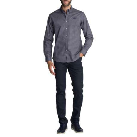 Chemise en coton bleu marine ornée de micro-motifs à coupe droite - Image 4