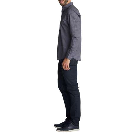 Chemise en coton bleu marine ornée de micro-motifs à coupe droite - Image 6