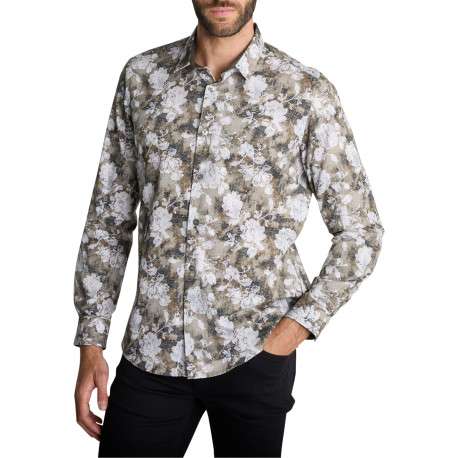 Chemise en coton blanc et kaki à motifs floraux dotée d'une coupe droite