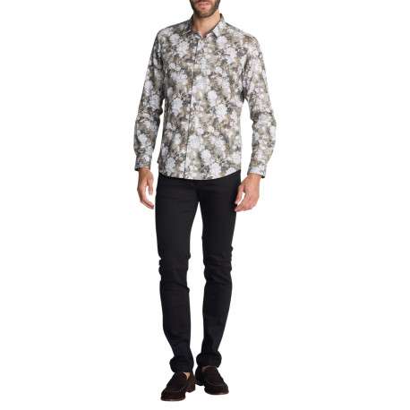 Chemise en coton blanc et kaki à motifs floraux dotée d'une coupe droite - Image 4