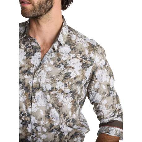 Chemise en coton blanc et kaki à motifs floraux dotée d'une coupe droite - Image 5