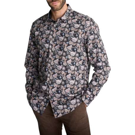 Chemise en coton multicolore à motifs floraux dotée d'une coupe droite