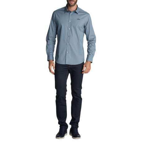 Chemise en coton bleue à micro-motifs pourvue d'une coupe droite