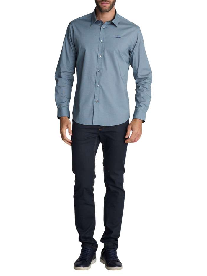 Chemise en coton bleue à...