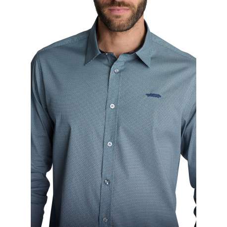 Chemise en coton bleue à micro-motifs pourvue d'une coupe droite - Image 3