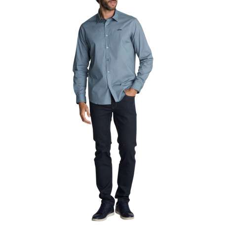 Chemise en coton bleue à micro-motifs pourvue d'une coupe droite - Image 4
