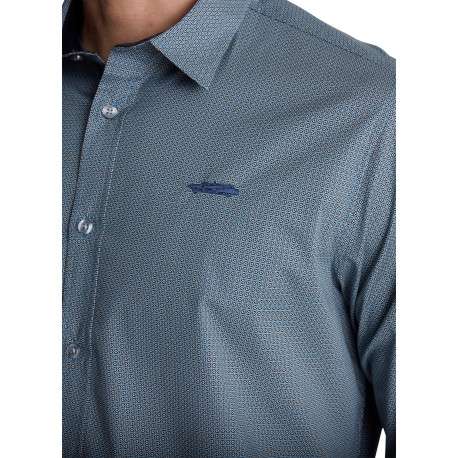 Chemise en coton bleue à micro-motifs pourvue d'une coupe droite - Image 5