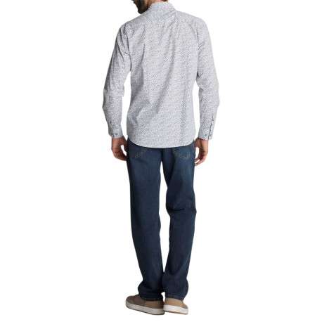 Chemise blanche en coton à micro-imprimé floral blanc et bleu à coupe droite - Image 2