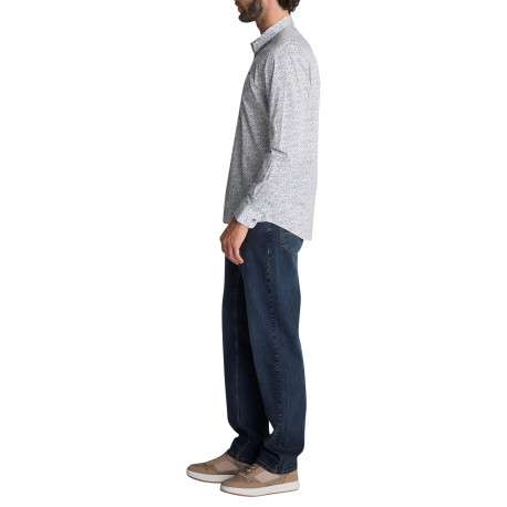 Chemise blanche en coton à micro-imprimé floral blanc et bleu à coupe droite - Image 6