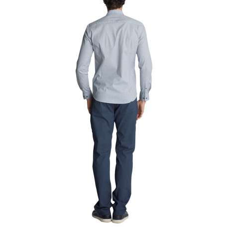 Chemise en coton bleue à micro-motifs géométriques à coupe droite - Image 2