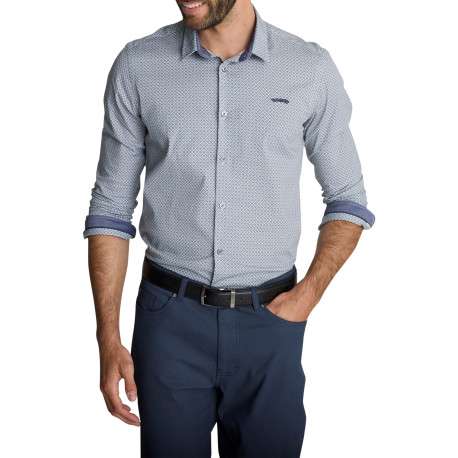 Chemise en coton bleue à micro-motifs géométriques à coupe droite - Image 3