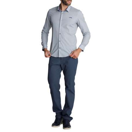 Chemise en coton bleue à micro-motifs géométriques à coupe droite - Image 4
