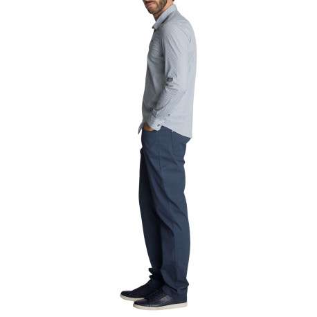 Chemise en coton bleue à micro-motifs géométriques à coupe droite - Image 6