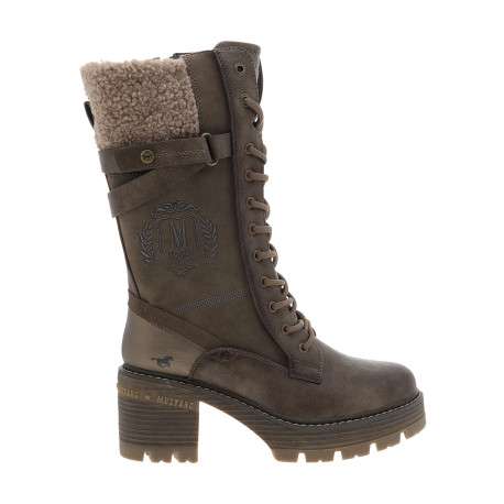 Bottes taupe à talon décroché moyen munies de lacets et d'un zip latéral