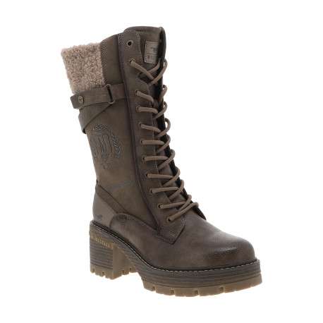 Bottes taupe à talon décroché moyen munies de lacets et d'un zip latéral - Image 2
