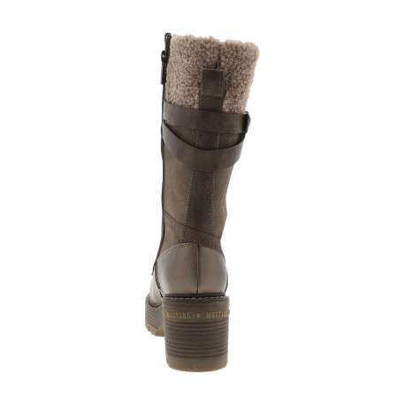 Bottes taupe à talon décroché moyen munies de lacets et d'un zip latéral - Image 4