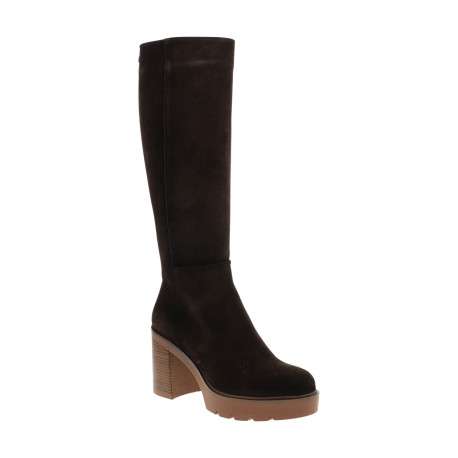 Bottes hautes en cuir chocolat à talon décroché haut pourvues d'un zip latéral - Image 2