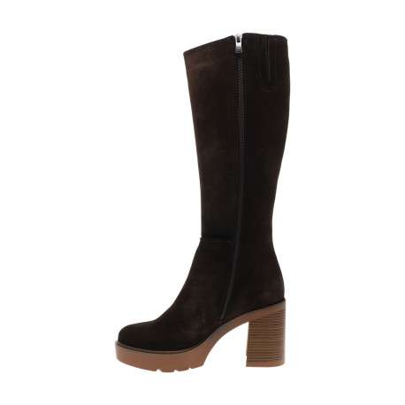 Bottes hautes en cuir chocolat à talon décroché haut pourvues d'un zip latéral - Image 3