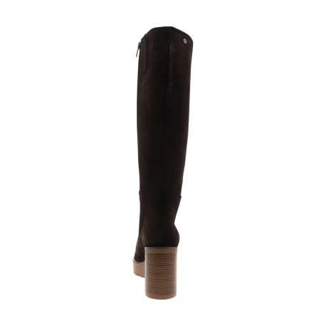 Bottes hautes en cuir chocolat à talon décroché haut pourvues d'un zip latéral - Image 4