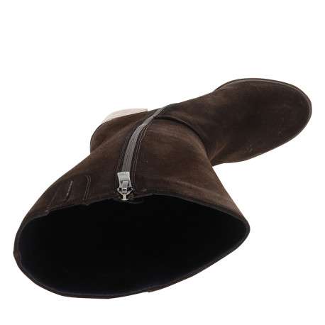 Bottes hautes en cuir chocolat à talon décroché haut pourvues d'un zip latéral - Image 5
