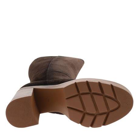 Bottes hautes en cuir chocolat à talon décroché haut pourvues d'un zip latéral - Image 6
