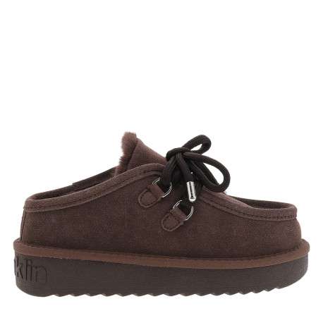 Boots 375 Nordic en cuir chocolat à talon compensé bas et talon ouvert