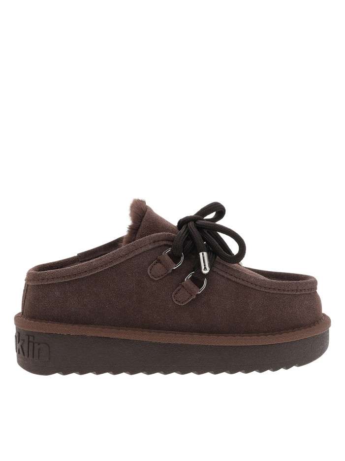 Boots 375 Nordic en cuir chocolat à talon compensé bas et talon ouvert