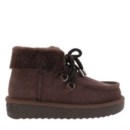 Boots montantes 375 Nordic en cuir nubuck chocolat à talon compensé bas