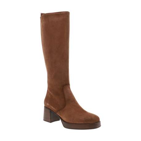 Bottes hautes en cuir cognac à talon décroché moyen pourvues d'un zip latéral - Image 2