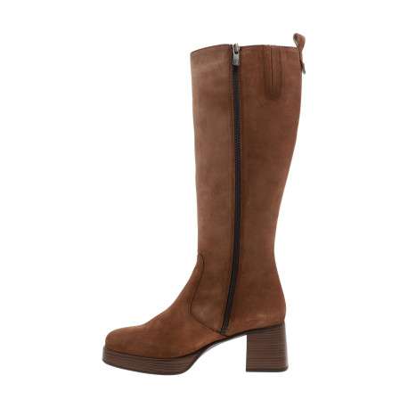 Bottes hautes en cuir cognac à talon décroché moyen pourvues d'un zip latéral - Image 3