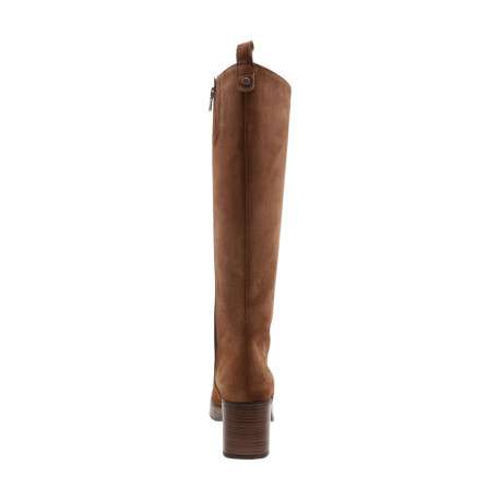 Bottes hautes en cuir cognac à talon décroché moyen pourvues d'un zip latéral - Image 4