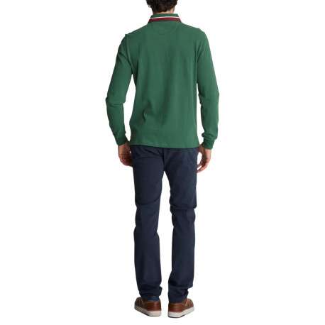 Polo vert à manches longues en coton à bandes tricolores et broderies - Image 2
