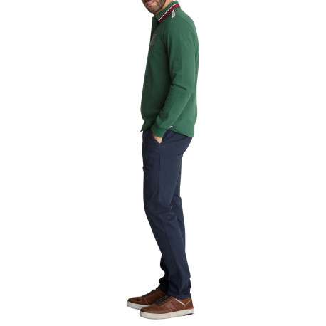 Polo vert à manches longues en coton à bandes tricolores et broderies - Image 6