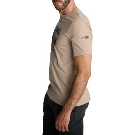 T-shirt à col rond écru et sérigraphie automobile rétro sur la poitrine - Image 3