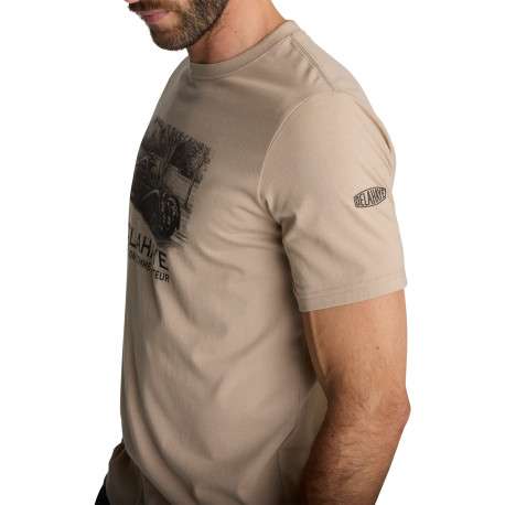 T-shirt à col rond écru et sérigraphie automobile rétro sur la poitrine - Image 5