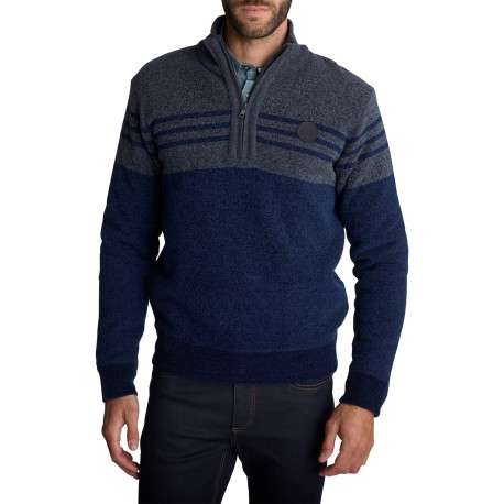 Pull bleu marine uni coupe droite col montant et à manches longues