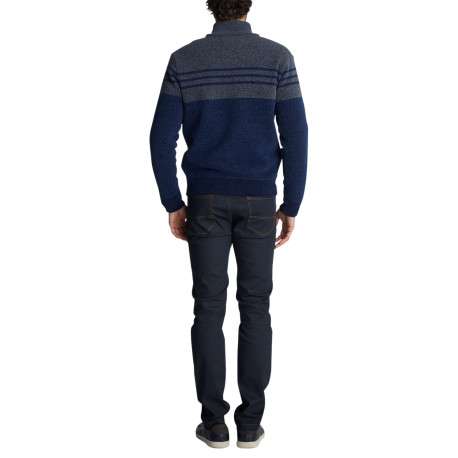 Pull bleu marine uni coupe droite col montant et à manches longues - Image 2