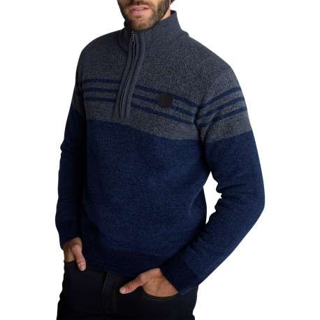 Pull bleu marine uni coupe droite col montant et à manches longues - Image 3