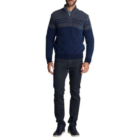 Pull bleu marine uni coupe droite col montant et à manches longues - Image 4