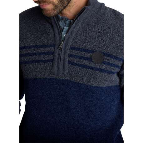 Pull bleu marine uni coupe droite col montant et à manches longues - Image 5