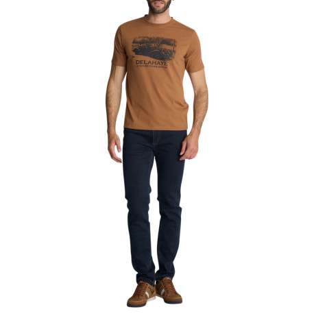 T-shirt camel à col et sérigraphie automobile rétro sur la poitrine - Image 4