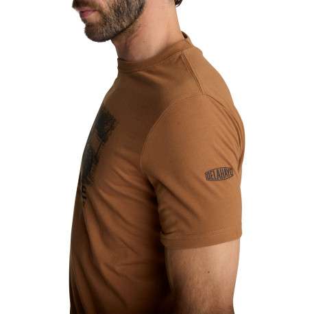 T-shirt camel à col et sérigraphie automobile rétro sur la poitrine - Image 5