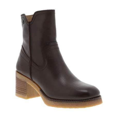 Boots en cuir moka avec un talon décroché moyen et un zip sur le côté extérieur - Image 2