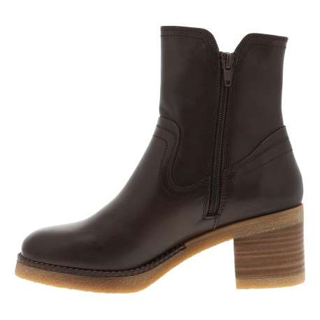 Boots en cuir moka avec un talon décroché moyen et un zip sur le côté extérieur - Image 3