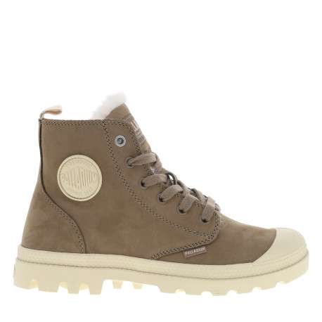 Bottines en cuir taupe à talon plat avec des lacets et un zip latéral