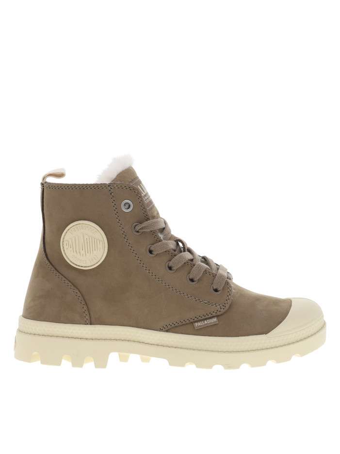 Bottines en cuir taupe à talon plat avec des lacets et un zip latéral