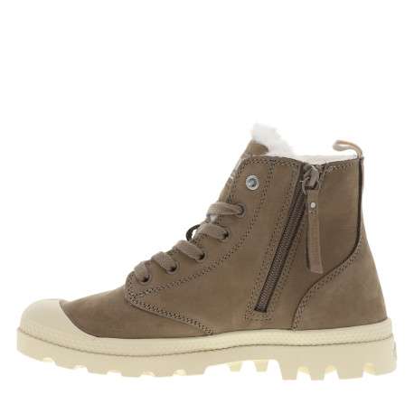 Bottines en cuir taupe à talon plat avec des lacets et un zip latéral - Image 3