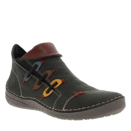 Boots simili cuir noir avec rabat rouge et détails colorés et fermeture zippée - Image 2