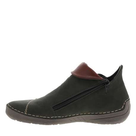 Boots simili cuir noir avec rabat rouge et détails colorés et fermeture zippée - Image 3